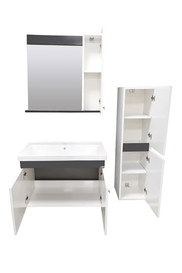 New Bahar 80 Cm Lavabolu Banyo Dolabı Seti,boy Dolap Hediyeli